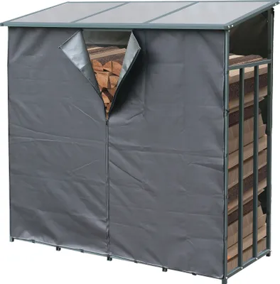 Produktbild von Grasekamp Kaminholzregal Metall 1,2 m³ mit  Wetterschutz 143x60x145cm Stapelhilfe  Aussen Garten Kaminholzlager Grau