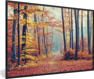 Produktbild von MuchoWow® Gerahmtes Poster Wald - Herbst - Laub 90x60 cm - Poster mit Schwarzem Bilderrahmen Wandposter Rahmen Foto Bilder - Fotorahmen - Foto-Plakat