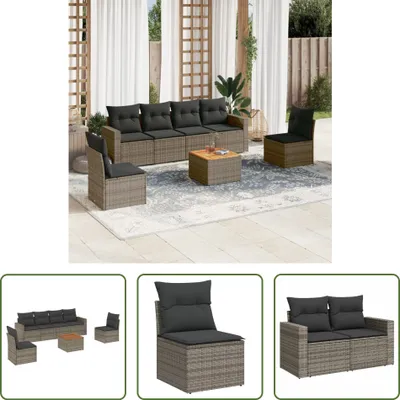 Produktbild von The Living Store 7-tlg. Garten-Sofagarnitur mit Kissen Grau Poly Rattan