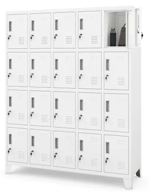 Produktbild von Umkleideschrank 5B4A Fächerschrank Schließfachschrank mit 20 Fächern Wertfachschrank Metall Pulverbeschichtung 172 cm x 136 cm x 45 cm Weiß