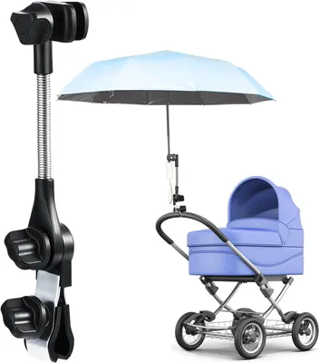 Imagen del producto de Soporte para paraguas ajustable, giratorio 360°, universal para cochecitos, andadores, carritos y sillas de playa
