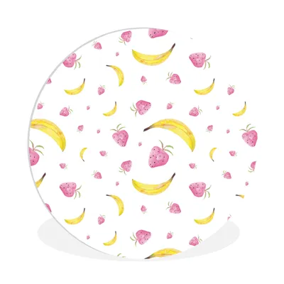 Produktbild von MuchoWow® Rundes Wandbild - Runde Bilder Banane - Erdbeere - Weiß - Design Ø 90 cm Kreis Wanddekoration Kunststoff - Wandkreis - Wandschmuck - Wand-Kreis - Wohnzimmer - Bild - Runde - Wanddeko - Dibond - Kunstdrucke