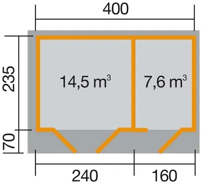 Produktbild von WEKA 261.4024.10.00 Gartenhaus/Blockbohlenhaus Hinterzarten Nebenraum mit Einzeltür/Doppeltür ; Größe: 1 ; Farbgebung: ; Wandstärke: 28 mm ; Maße (LxBxH): 400 cm x 305 cm x 262 cm ; Seitenwandhöhe: 210 cm