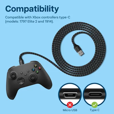 Produktbild von USB-C Kabel für Xbox 2m USB-A auf Type-C 2 Stk – für Xbox Controller 18W 480Mbps