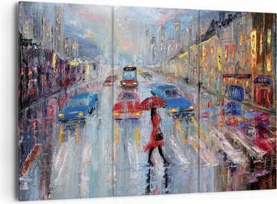 Produktbild von Bild auf Leinwand - Leinwandbild - 3 Teile - Acryl Stadt Regen - 165x110cm - Wand Bild - Wanddeko - Wandbilder - Leinwanddruck - Bilder - Wanddekoration - Leinwand bilder - Wandbild - CE165x110-4251