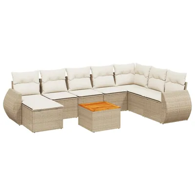Produktbild von vidaXL 9-tlg. Garten-Sofagarnitur mit Kissen Beige Poly Rattan
