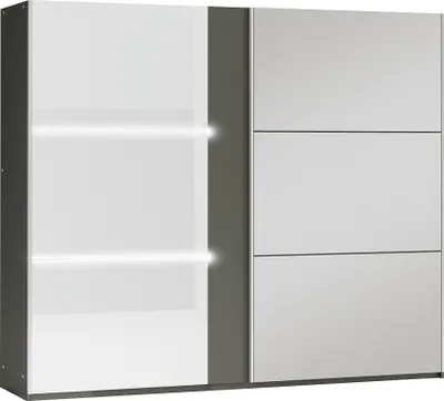 Produktbild von Schwebetürenschrank Neapol 250, 2 Türen Kleiderschrank mit 1 Spiegel, Moderne Garderobe, Schrank in Größe: 250 x 215 x 65 cm