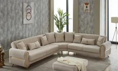 Immagine prodotto di Divano per soggiorno, divano imbottito, divano ad angolo, divano a forma di L, divano in tessuto, divano beige, divano ad angolo