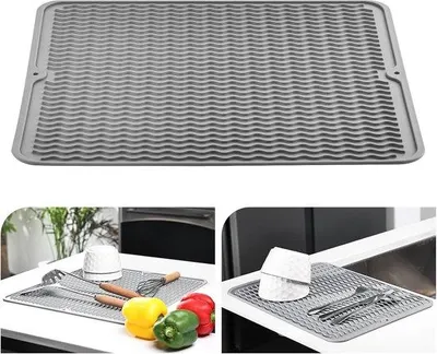 Produktbild von Ibenzoa® Hitzebeständige Abtropfmatte 30×40 cm – graue Multifunktions‑Tischunterlage aus hitzebeständigem Polymerkomposit (bis 200 °C), rutschfest