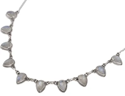 Produktbild von Indische Silberkette mit Halbedelsteinen, Boho Collier - Mondstein, Silber-Farben, SterlingSilber, Silberketten