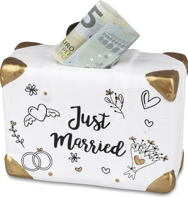 Produktbild von Spardose Koffer Just Married | Hochzeitsgeschenk Geldgeschenk Geschenk Hochzeit | 14 cm