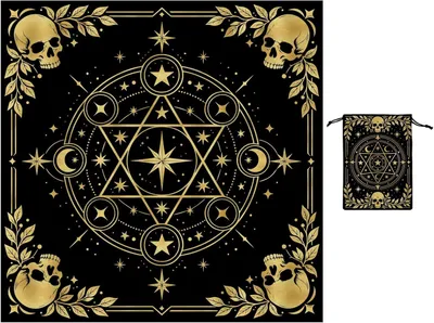 Productafbeelding van Altaarkleed skelet hexagram planten maan fluweel 60x60cm