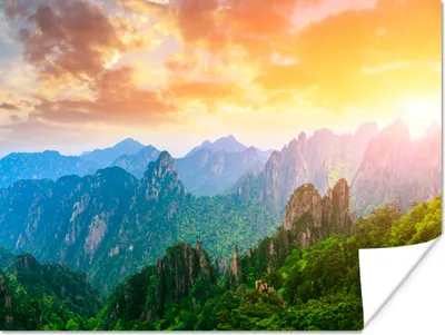 Produktbild von MuchoWow® Poster Berge - Bäume - Sonnenuntergang - Natur 160x120 cm - Foto Plakat