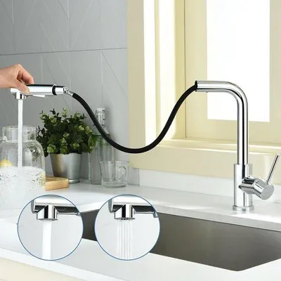 Produktbild von Famanu Küchenarmatur mit ausziehbarer Brause - Edelstahl, 360° drehbar