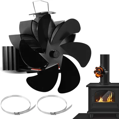 Produktbild von Bettizia Kaminofen Ventilator - Magnetische Version Ofenventilator wärmebetrieben - Kamin Ventilator - Lüfter für Kaminöfen Holzöfen Öfen - 6 Flügel Rotorblätter – Wärmeverteiler ohne Strom – schwarz