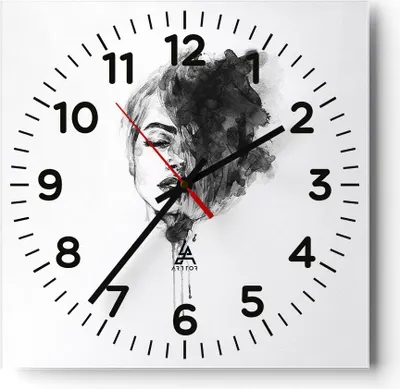 Produktbild von Wanduhr - Quadrat - Glasuhr - Frau Gesicht Abstraktion - 40x40cm - Schleichendes Uhrwerk - Lautlos - zum Aufhängen bereit - Dekoration Modern - Wanddekoration aus Glas - C4AC40x40-4934