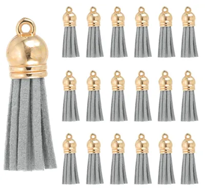 100 Kunstleder-Quasten 3,8 cm grau mit goldener Kappe DIY