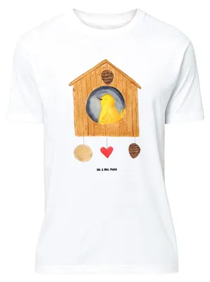 Produktbild von Mr. & Mrs. Panda Tshirt Vogelhaus Home - Weiß - Geschenk, T-Shirt mit Spruch, Hausbau, Lustige Sprüche, Shirt, Oversize, Vogel, Lustiges, Haus, Umzug