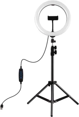Productafbeelding van 10 Inch Ring Light voor Selfie met Drie Verlichtingsmodi - LED Ringlamp met Triangulaire Houder en 10 Dimbare Helderheidsniveaus voor Ma