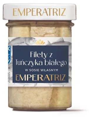 TUŃCZYK BIAŁY FILETY MSC W SOSIE WŁASNYM 200 g (140 g) (SŁOIK) - EMPERATRIZ