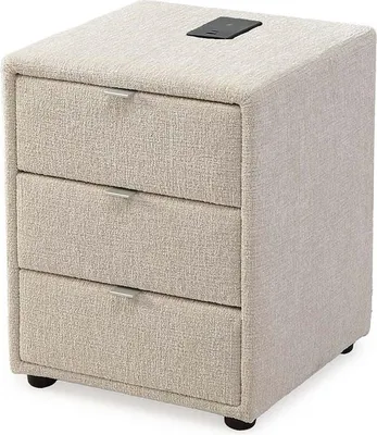 Produktbild von Nachtkommode LISSY, beige, 3 Schubladen, induktive Ladefunktion für Smartphone & Tablet