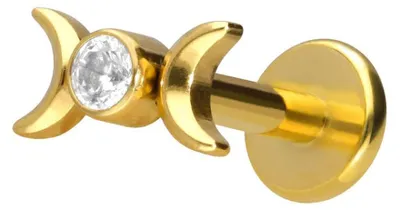 Produktbild von Ohrpiercing, Nasenpiercing Titan Labret mit Push Fit 2 MONDE + KRISTALL Gold Stablänge: 9mm | Stabstärke: 1,2mm