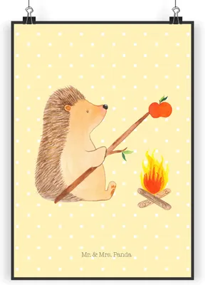 Produktbild von Mr. & Mrs. Panda Bild Igel Grillen DIN A5 - Gelb Pastell - Geschenk, Kunstdruck, drucke, Wandbild, Lustige Sprüche, Wandschmuck, Spruch, Sinn Des Lebens, Plakat, Ziele