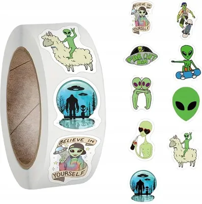 Obrázek produktu pro Role samolepek UFO a mimozemšťanů, 300 kusů, Ø 2,5 cm