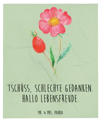 Produktbild von Mr. & Mrs. Panda Kuscheldecke Blume Hagebutte - Blattgrün - Geschenk, Bettdecke, Lebensfreude, Garten, Plaid, Tagesdecke, Decke, Schlechte Gedanken, Sofaüberwurf