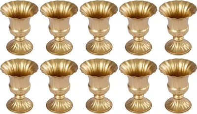 Image de Vases de table pour mariage - Lot de vases en forme de trompette - 10 pièces - Hauteur 16 cm - Fer - Décoration de table - Doré