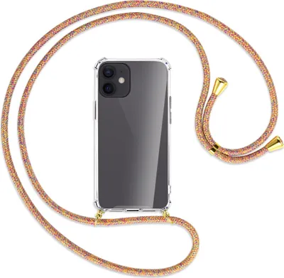 Produktbild von Handykette Backcover-Schutzhülle mit Band (Metall goldfarben) für Apple iPhone 12 Mini - Rainbow