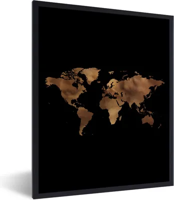 Produktbild von MuchoWow® Gerahmtes Poster Weltkarte - Bronze - Schwarz 30x40 cm - Poster mit Schwarzem Bilderrahmen Wandposter Rahmen Foto Bilder - Wanddeko - Kunstdrucke