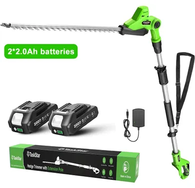 Produktbild von Heckenschere - Akku-Heckenschneider - 2 x 2,0-Ah-Akkus - Doppelseitiges Messer - 51-cm-Schwert - 600 W - 3000 Schnitte/min - 2,4-m-Teleskopstiel