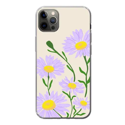 Produktbild von MuchoWow® Handyhülle Schutzhülle Hülle für iPhone 12 Pro Max Blume - Lila - Minimalismus Silikon Softcase Handy Hülle - Hartschale - Geburtstag Teenager