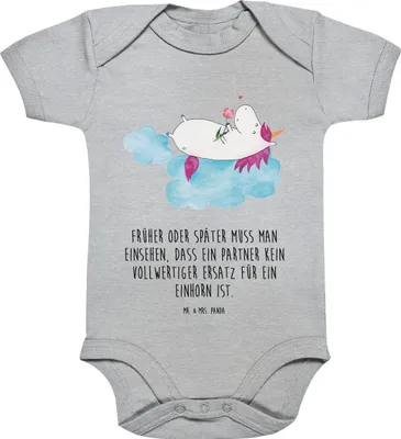Produktbild von Mr. & Mrs. Panda Babystrampler Einhorn Verliebt 12. - 18. Monat - Heather Grey - Geschenk, Strampler Baby, Unicorn, overall, Einteiler, Kurzarmbody, Freundin, Einhörner