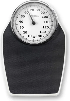 A close-up studio shot of a medisana PSD mechanical personal scale.