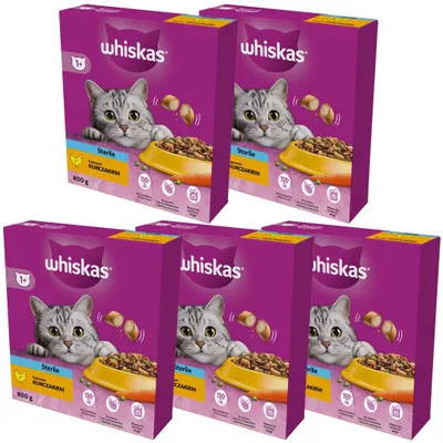 Produktbild von Whiskas Sterile 5x800g Trockenfutter für kastrierte erwachsene Katzen mit Huhn