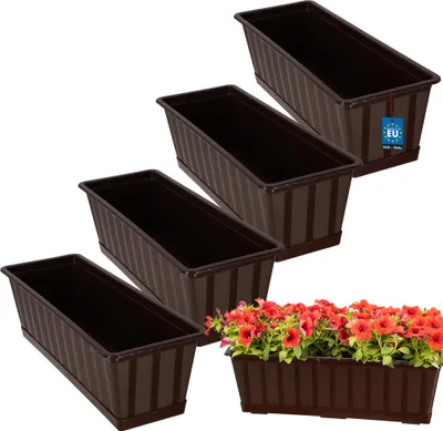 Obrázek produktu pro KOTARBAU® Sada 4 kusů květináčů na balkon 50 x 18 x 14 cm hnědá balkonová truhlík balkonové zábradlí truhlík s podložkou z plastu obdélníkový