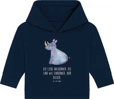 Produktbild von Mr. & Mrs. Panda Organic Baby Hoodie Einhorn Nashorn 24. - 36. Monat - French Navy - Geschenk, Regenbogen, Nashörner, Unicorn, Lustig, Kapuzensweatshirt, Kapuzenshirt