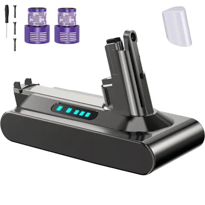 Produktbild von 6000mAh Akku Ersatz für Dyson V10 SV12, kompatibel mit Cyclone V10 Absolute Animal Motorhead Fluffy, mit 2 Filtern