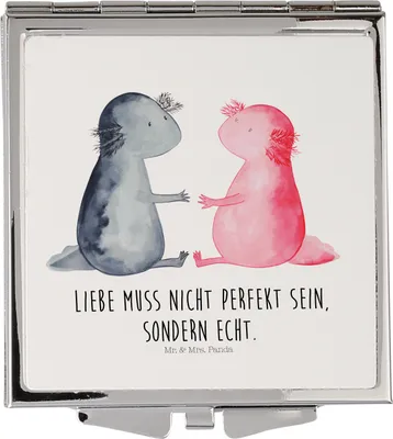 Produktbild von Mr. & Mrs. Panda Handspiegel Axolotl Liebe - Weiß - Geschenk, Frauen Spiegel, Kleiner, Lurch, Schminkspiegel, Kosmetikspiegel, Quadratischer, Valentinstag