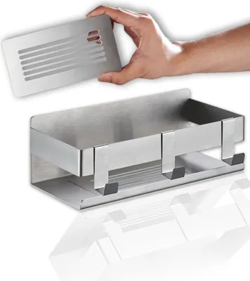 Produktbild von DEKAZIA® Duschablage Edelstahl gebürstet | Duschregal ohne Bohren inklusive Kleber | Duschkorb für Badezimmer/Dusche | Ablage Dusche rostfrei | Klebeversprechen von DEKAZIA®