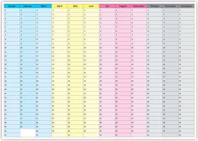 Produktbild von Wandkalender immerwährend abwischbar Jahresplaner Dauerkalender extra groß DIN B1 Format 100x70 cm, durch sein zeitloses Layout ist der Kalender jedes Jahr wieder verwendbar - ewiger jahresunabhängiger Kalender