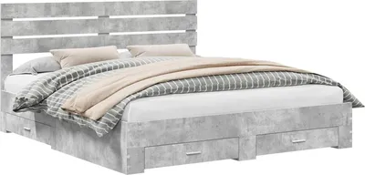 Produktbild von vidaXL Bettrahmen mit Schubladen Betongrau 200 x 200 cm Holzwerkstoff