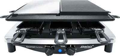 Produktbild von Premium Raclette mit Edelstahlgehäuse, Germany, Antihaft-Druckguss-Grillplatte, Stufenloser Temperaturregler, Wendbare Edelstahl-Grillplatte