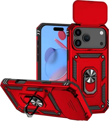 Produktbild von iPhone 17 Pro Max Hülle - Coverup Armor Ring Ständer Back Cover mit Kamera Schutz - Rot