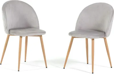 Immagine prodotto di Set di 2 sedie da pranzo imbottite, gambe in metallo, design elegante per cucina, sala da pranzo, bar e ristoranti SARA - Grigio chiaro/ effetto legno