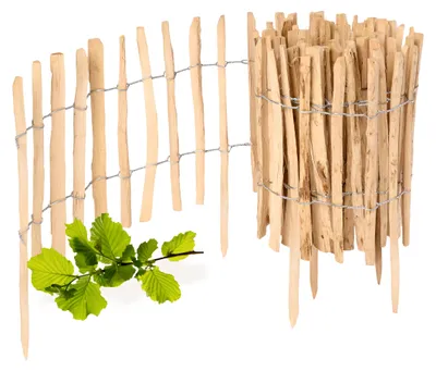 Produktbild von Gartenzaun zum Stecken aus Haselnüsse Zaun Garten Staketenzaun Beeteinfassung Holz GD-0156 (1 Stück, 35 cm x 500 cm)