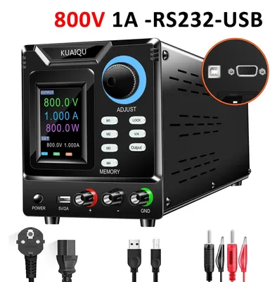 Obrázek produktu pro Programovatelný laboratorní zdroj stejnosměrného vysokého napětí - SPPS-D8001-232 - napájecí zdroj - 0–800 V, 1 A - rozhraní RS232 - nastavitelné napětí a proud - jednokanálový