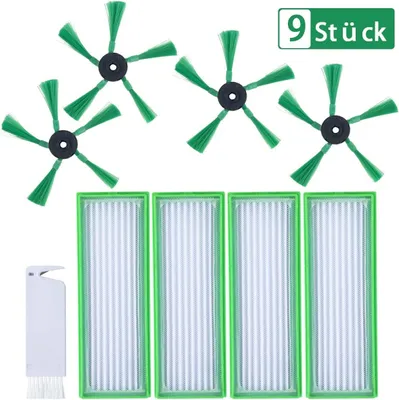 Produktbild von 9 Stück Zubehör für Vorwerk Kobold VR200 VR300 Saugroboter - Ersatzteile 4 HEPA Allergiefilter, 4 Seitenbürsten, 1 Kleine Bürste - Ersatzset passend für Vorwerk Kobold VR 200, NICHT Original
